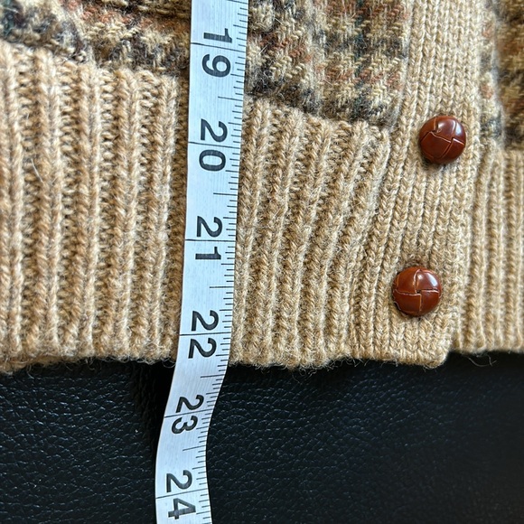 Ralph Lauren Womens Vintage Houndstooth Cardigan Wool Sweater Suede Elbow Sz M - Picture 11 of 13